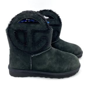 Ugg x Telfar Mini Boots Black Suede Wool Ankle Round‎ Toe Pull On Sz 8